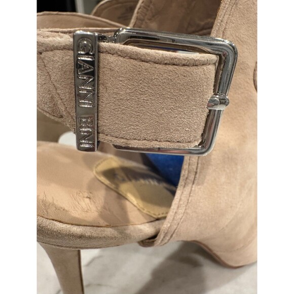 Gianni Bini Ecru Suede Peep Toe Heeled Booties Sz 8.5 - Picture 7 of 11